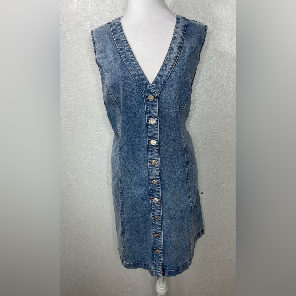 NWT Frye Denim Button Front Mini Dress Sleeveless Western Coastal Festival XLg - Picture 7 of 15